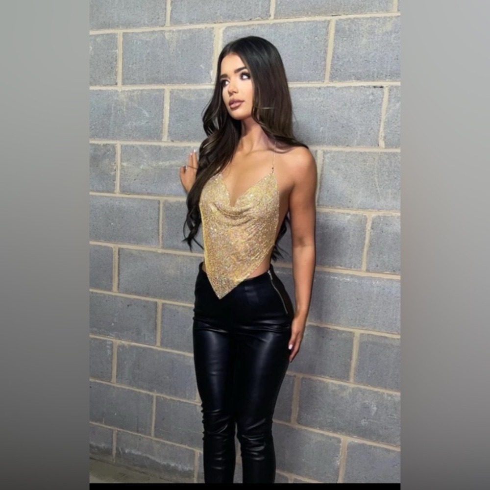 Chainmail Top. Holly Luxe Diamanté Top - Gold Iridescent